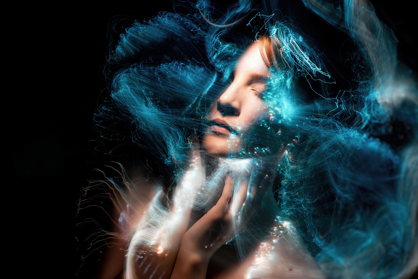 Woman With Blue Hair and Black Eyes